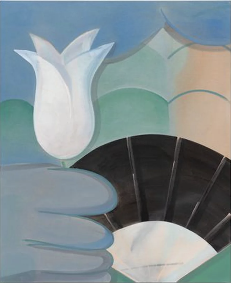 Still life with a white tulip and a black fan by Aurélie Gravas