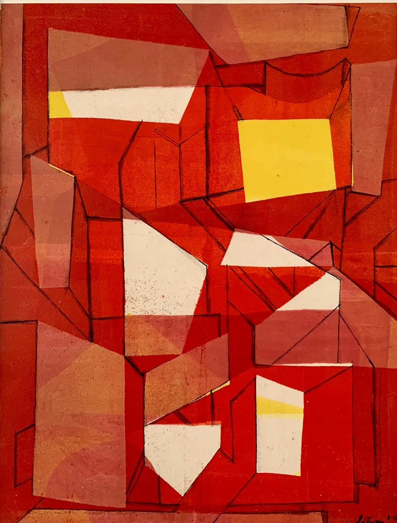 Abstraction en jaune, rouge et blanc by  